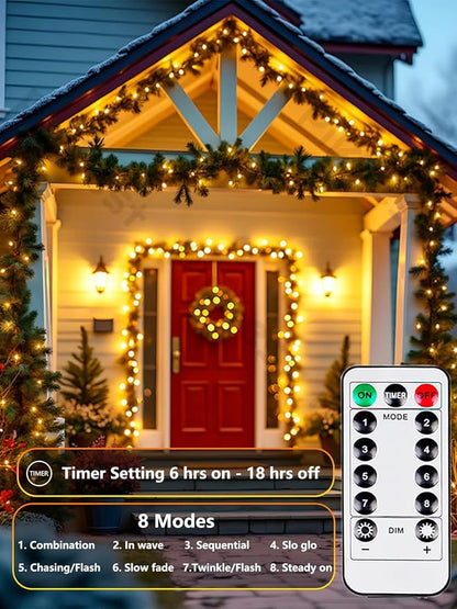 4 Pack Fairy Lights Battery Operated with Remote 33FT 100 LED Warm White | Remote Control, 8 Modes, Timer, Adjustable brightness, Waterproof Lights for Indoor Outdoor Classroom Christmas Decor