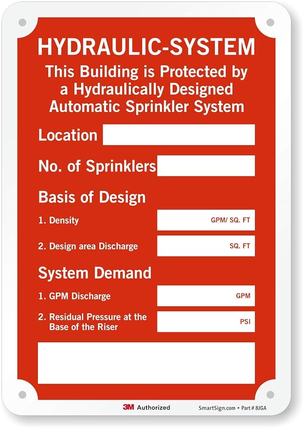 SmartSign "Hydraulic System - This Building Is Protected by A Hydraulically Design Automatic Sprinkler System" Sign | 7" x 10" 3M Engineer Grade Reflective Aluminum