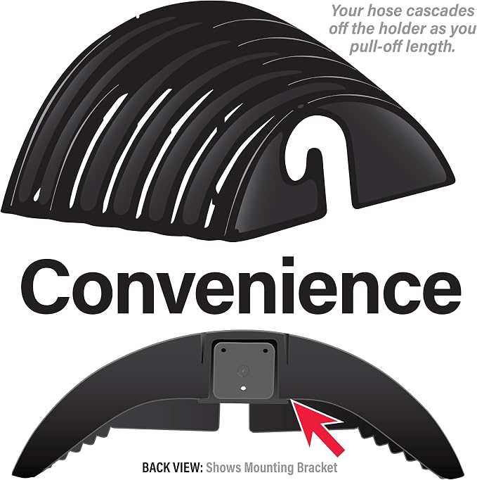 Big Looper Mounted Garden Hose Holder, Indoor/Outdoor Wall Mounted Hose Organizer with J-Hook Holds up to 75' Garden Hoses, Made in USA, Fade Resistant Black
