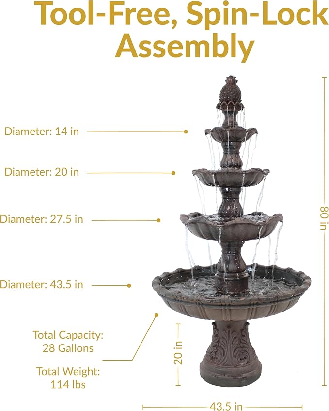 Sunnydaze Grand Courtyard 4-Tier Large Outdoor Water Fountain - 80" Tall Outdoor Fountain - Tiered Electric Garden Water Feature for Patio, Backyard, or Yard - Faux Stone Resin - Dark Chestnut