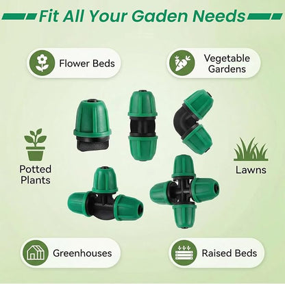 70 Pcs 1/4 Inch Drip Irrigation Fittings Kit,Drip Irrigation Hose Connector for 1/4 Inch Drip Tubing with 25 End Plugs, 15 Tees,10 Straight Couplings,10 Elbows,10 Cross 4-Way Connector