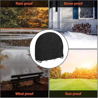 Firewood Log Rack Cover, Outdoor Waterproof Log Hoop Cover, Windproof Dry Wood Pile Holder Storage Tarp Heavy Duty UV Resistant Sun Snow Rain Durable PVC Backing Protector fit 4 Seasons Black