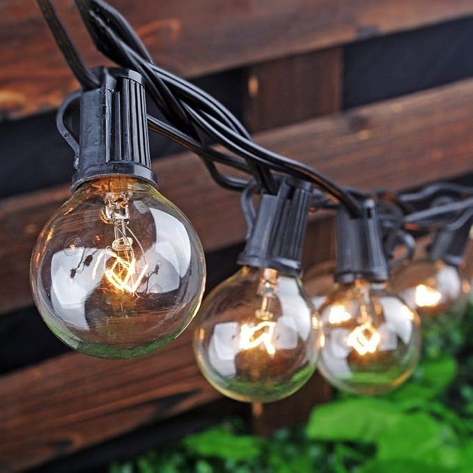 GOOTHY 50FT Outdoor Globe String Lights, G40 Patio Lights Outdoor Waterproof with 53 Clear Bulbs, Hanging Indoor Porch String Lights for Garden Bistro Party Outdoor Balcony Decorations- Black Cord