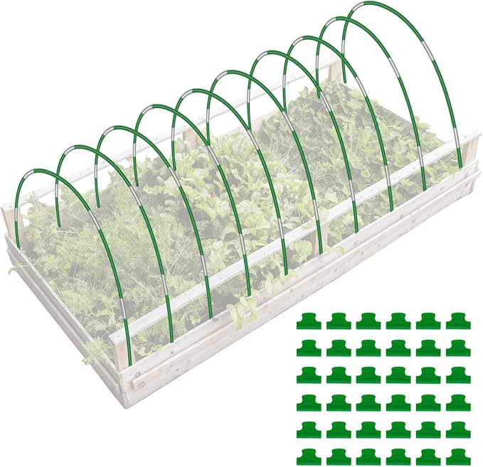 50 Pack Garden Hoops for Raised Beds, 10 Sets Fiberglass with PVC | Durable, Rust-proof, DIY greenhouse tunnel, For row cover, Bird netting, Plant frost protection, Extends growing season