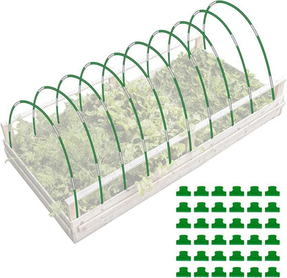50 Pack Garden Hoops for Raised Beds, 10 Sets Fiberglass with PVC | Durable, Rust-proof, DIY greenhouse tunnel, For row cover, Bird netting, Plant frost protection, Extends growing season