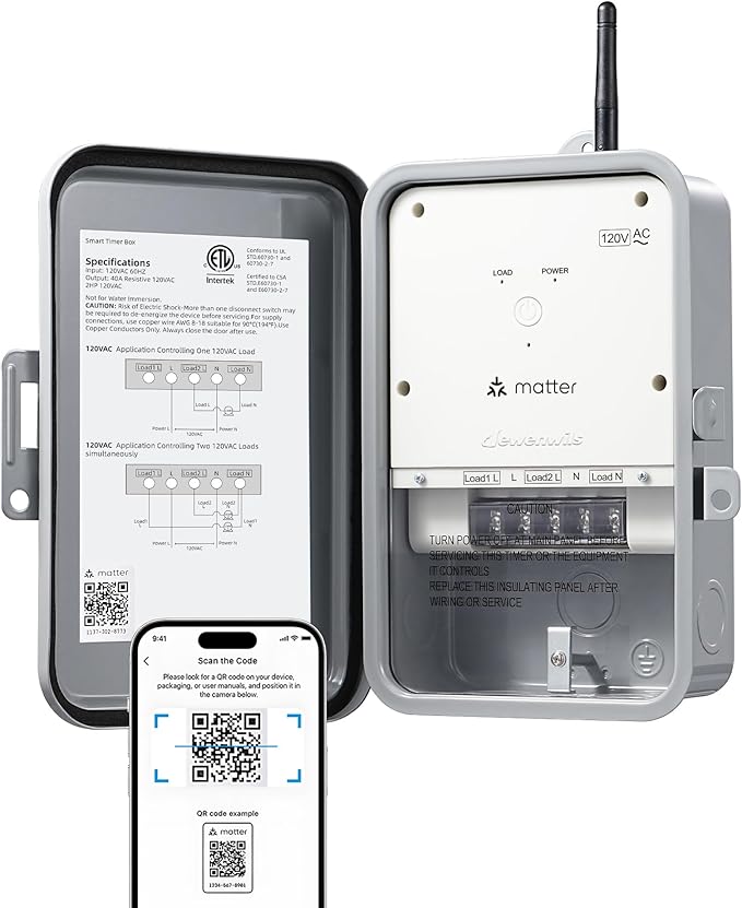DEWENWILS Matter Pool Pump Timer, Heavy Duty Timer Box - 120V 2HP 40A | Matter Hub Required, Metal Enclosure, Works with Apple HomeKit, Amazon Alexa, Google Home, SmartThings, ETL Listed