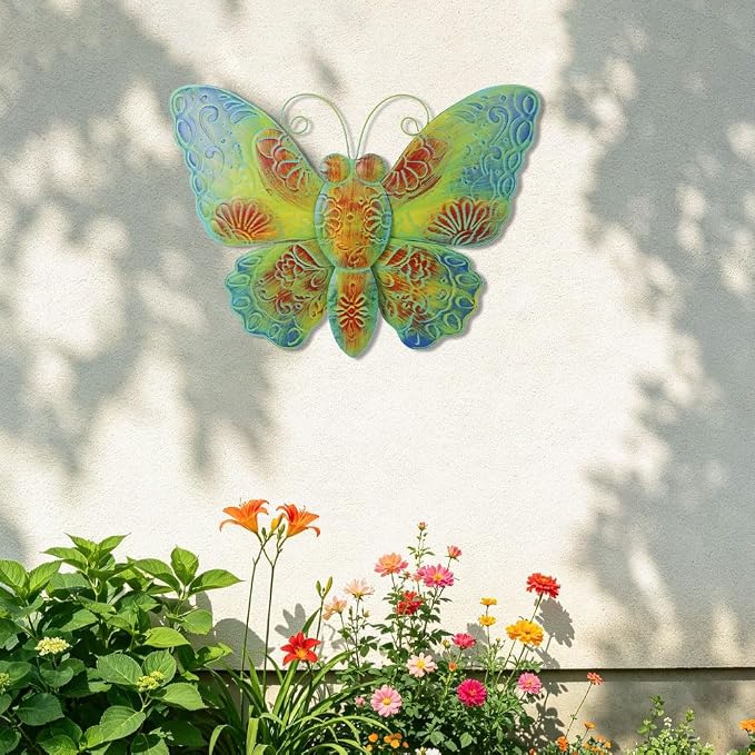VEWOGARDEN Butterfly Wall Decor, Large Outdoor Metal Hanging Wall Art for Home Outside Patio Garden Fence Decorations, Turquoise