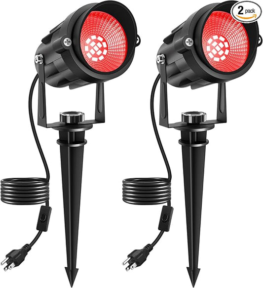 Red Landscape Lights Outdoor, 14 LED Landscape Lighting with US Plug, IP65 Waterproof Spotlights for Tree Yard Garden Pathway Halloween Christmas Decor 2 Pack