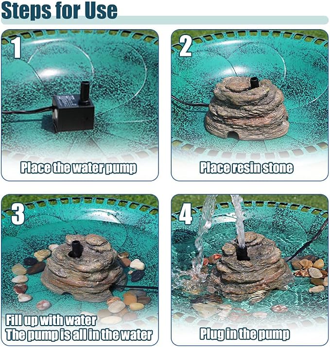 Bird Bath Fountain, Resin Granite with 9.8ft Long Wired Pump for Outdoor Garden Patio Decor, Rock Water Feature Fountain for Hummingbird Birdbath Aquariums and Fish Tank (Brown)