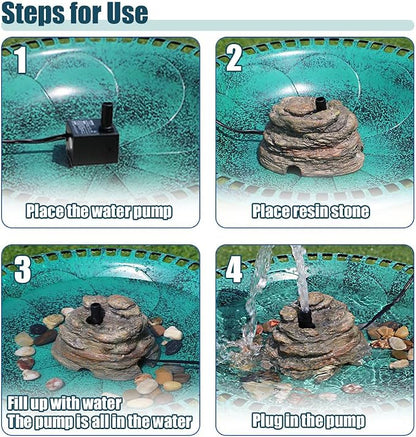 Bird Bath Fountain, Resin Granite with 9.8ft Long Wired Pump for Outdoor Garden Patio Decor, Rock Water Feature Fountain for Hummingbird Birdbath Aquariums and Fish Tank (Brown)