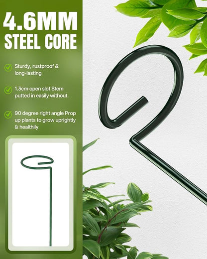 12 Pack 24 Inch Plant Support Stakes for Outdoor Plants and Indoor Flowers | Includes 24 Twist Ties, Sturdy metal, Rust-proof, Adjustable height, Supports Hibiscus,Sunflower,Hydrangea,Tomato,and more