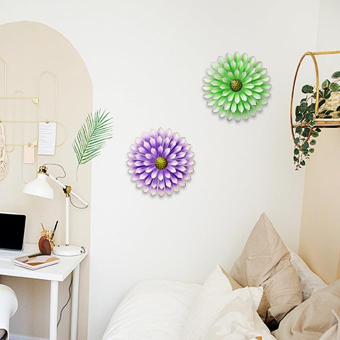 Metal Flowers Wall Decor Indoor Outdoor Metal Wall Art for Farmhouse Home Living Room Bedroom Bathroom Garden Decor - Purple