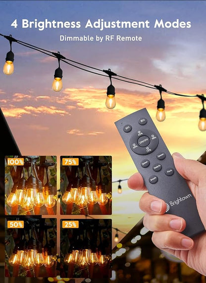 Brightown 55FT Solar String Lights Outdoor Waterproof, Patio Lights with Remote and 16+1 LED Shatterproof Bulbs, Dimmable & Timable, 3 Light Modes, Solar Lights Outdoor for Yard Garden Camping Party