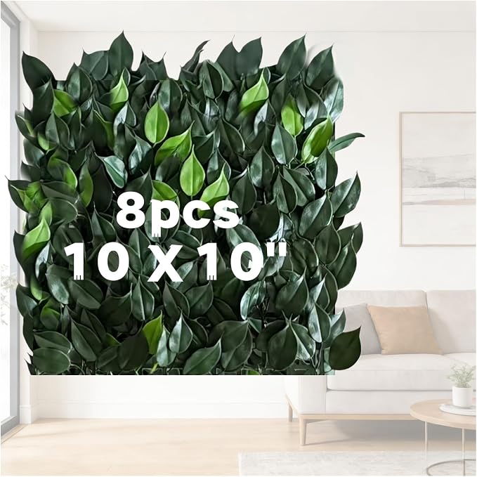 Artificial Grass Wall Panels 8Pcs 10"x10" Greenery Backdrop Fake Hedge Wall Panels Realistic UV-Resistant for Creating Privacy barriers on Balconies, patios, and backyards