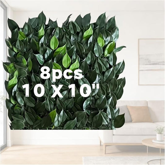 Artificial Grass Wall Panels 8Pcs 10"x10" Greenery Backdrop Fake Hedge Wall Panels Realistic UV-Resistant for Creating Privacy barriers on Balconies, patios, and backyards