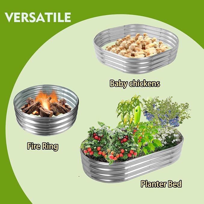 12" Tall Oval-Shaped / Elliptic Metal Raised Garden Bed Outdoor Silver | 60X32X12 Inch,1FT Tall,0.8MM Thick Galvanized Metal Painted,for Variety of Flowers,Herbs,Vegetables.with Gloves,Tool free