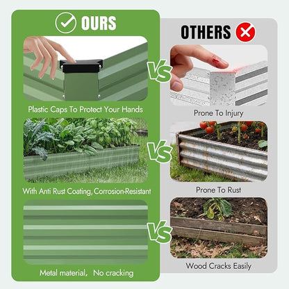 INNO STAGE Galvanized Raised Garden Bed Kits, 12x4x1ft Metal Raised Garden Beds Outdoor, Large Steel Raised Planter Bed with Gloves for Vegetables & Flowers Patio Ground Planter Box(Olive Green, 1PC)
