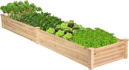 COSTWAY Raised Garden Bed, Wooden Planter Box Stand for Vegetables, Fruits, Herbs, Flowers, Garden Planting Bed Kit for Outdoor, Backyard, Patio, Lawn, 91" x 24" x 9"