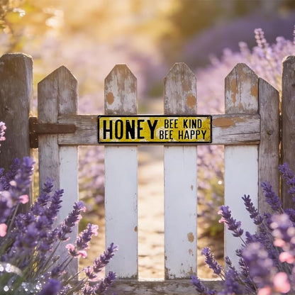 Honey Metal Tin Sign, Vintage Bee Decor, Rustic Farmhouse Wall Art, for Garden Yard Fence Porch Door, Indoor Outdoor Garden Decoration, Ideal for Bee Lovers, 15.7 x 3.9 Inches