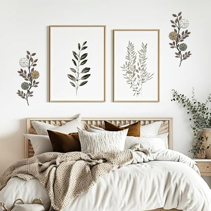 MorningRo 2 Pcs Metal Flower Leaves Wall Art Spring Wall Decor Living Room, 15.75 Inch Vintage Rustic Branch Leaf Wrought Iron Scroll Art Decor for Summer Bedroom Indoor Outdoor Decorations(Brown)