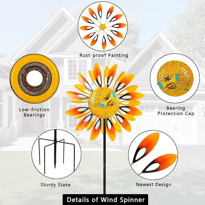 Stargarden Sunflower Wind Spinners, Large Metal Wind Sculptures | Windmill ,Yard Art,Sunflower Decor, for Yard and Garden
