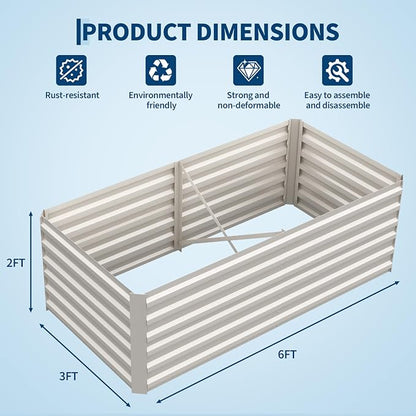 Garvee 6x3x2ft Galvanized Raised Garden Bed Outdoor,Rust-Resistant Raised Garden Beds for Gardening, Easy Assembly Outdoor Garden Box & Planters, Beige