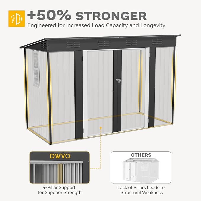 DWVO 8.5x3.5ft Large Tool Storage Shed with Window, Lockable Doors, and Sloped Roof, Oversized Steel Outdoor Storage Shed for Garden, Patio, Garage, Backyard, Lawn - Dark Gray