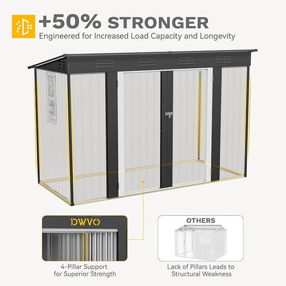 DWVO 8.5x3.5ft Large Tool Storage Shed with Window, Lockable Doors, and Sloped Roof, Oversized Steel Outdoor Storage Shed for Garden, Patio, Garage, Backyard, Lawn - Dark Gray