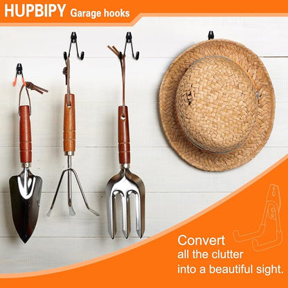 HUPBIPY 26 Pack Garage Hooks Heavy Duty Utility Steel with Anti-Slip Coating Wall Mount Storage Organizer for Hanging Power and Garden Tools, Ladders, Hose, Bikes, Ropes, Bulk Items, and More | Storage Organizer With a non-slip coating for Hanging Bicy...