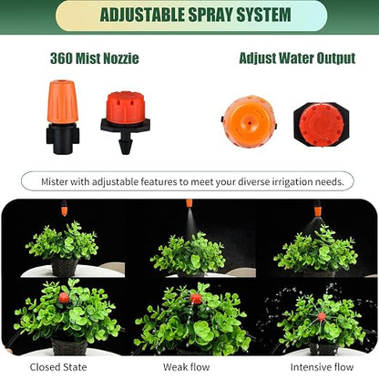 300Pcs Drip Irrigation Fittings Kit for 1/4" Tubing, Drip Line Connectors for Drip Systems- Drip Emitters, Nozzles, Nozzle Tees, Single barbs, 4-Way Connectors, End Plugs, Elbows, Tees, Couplings
