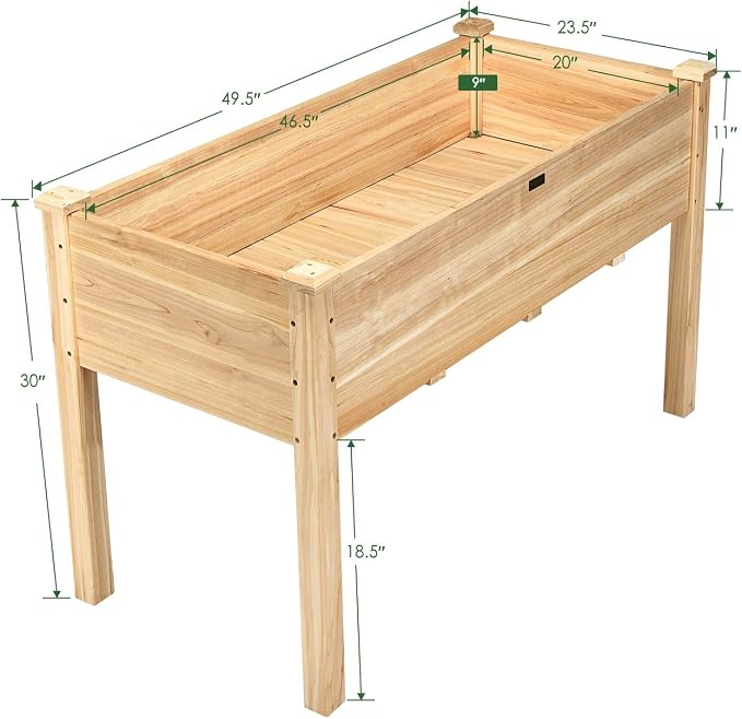 S AFSTAR Raised Garden Bed, Elevated Wooden Planter Box, 49.5”L x 23.5”W x 30”H, Outdoor Gardening Planting Bed for Vegetables, Flowers & Herbs Grow, Great for Backyard Patio Lawn (Natural)