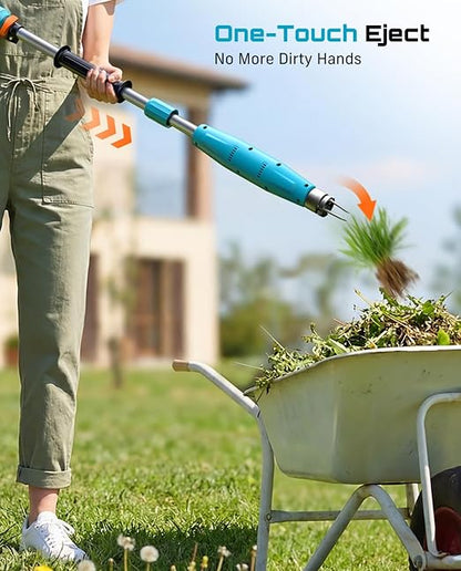 SEESII Electric Stand-Up Weed Puller Tool with 40"-47" Adjustable Handle, High-Power 3-Claw Stainless Steel Spiral, 4S Deep Root Removal, One-Button Eject, Dandelion Remover & Crabgrass Puller