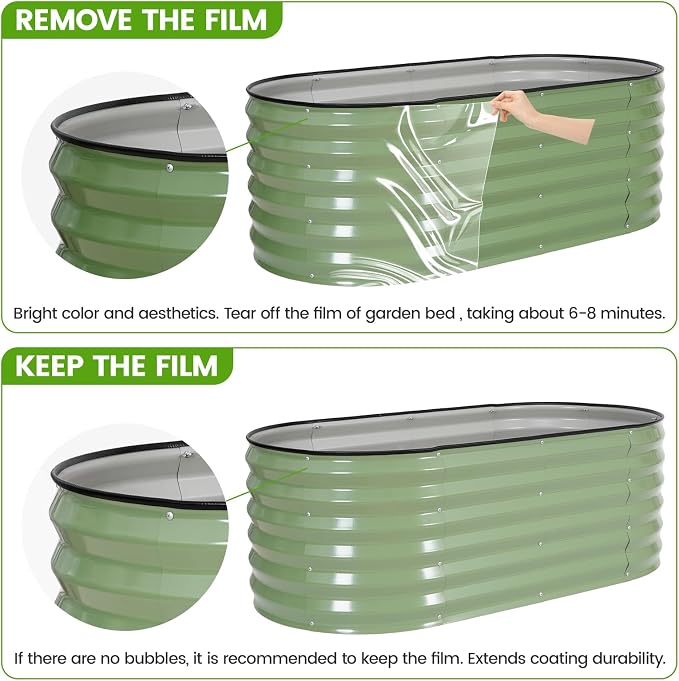 Galvanized Raised Garden Bed Outdoor |17'' Tall Planter Box Outdoor for Deep Root Plants | 3Pcs Raised Bed Kit for Gardening with Rubber Strip for Vegetables Flowers Fruits (Olive Green, 4x2x1.4FT)
