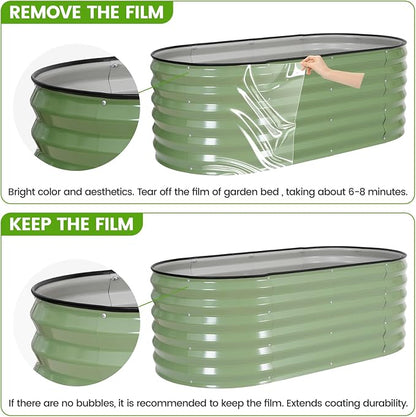 Galvanized Raised Garden Bed Outdoor |17'' Tall Planter Box Outdoor for Deep Root Plants | 3Pcs Raised Bed Kit for Gardening with Rubber Strip for Vegetables Flowers Fruits (Olive Green, 4x2x1.4FT)