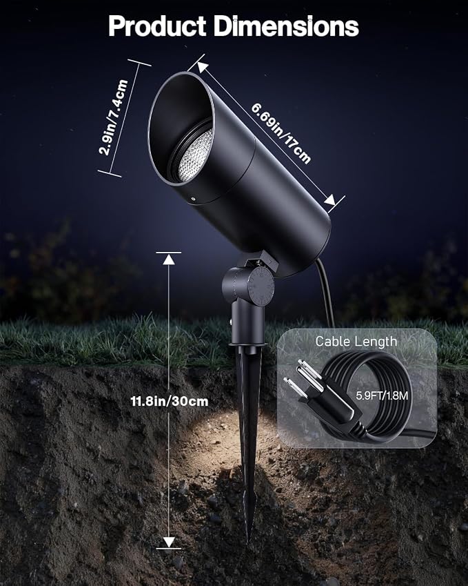 HIBOITEC 30W Spot Lights Outdoor Dusk to Dawn 120V Plug in Flag Pole Light 3000LM 5000K LED Waterproof Landscape Spotlight for Yard Garden Tree Statue, 5.9 FT Cord with Plug
