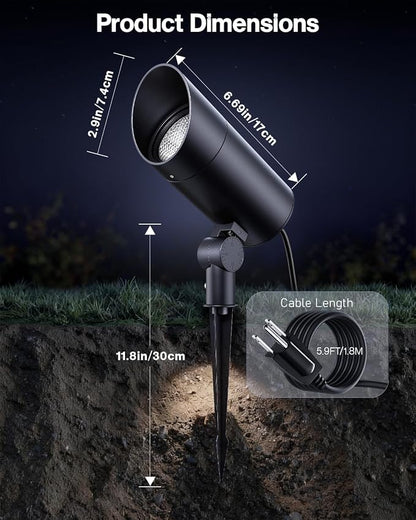HIBOITEC 30W Spot Lights Outdoor Dusk to Dawn 120V Plug in Flag Pole Light 3000LM 5000K LED Waterproof Landscape Spotlight for Yard Garden Tree Statue, 5.9 FT Cord with Plug