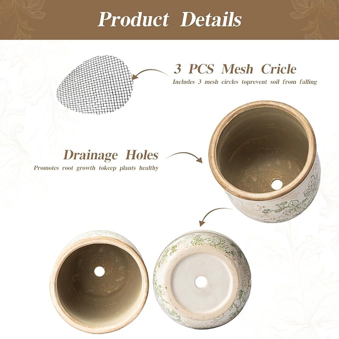 SURE YUESI Ceramic Plant Pots Set of 2, 4.7 & 5.7 Inch Vintage Indoor Planters with Drainage Hole, Farmhouse Ceramic Flower Pots for Indoor Plants, Rustic Cottage Decor for Home Kitchen Garden, Green