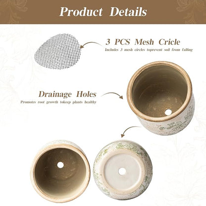 SURE YUESI Ceramic Plant Pots Set of 2, 4.7 & 5.7 Inch Vintage Indoor Planters with Drainage Hole, Farmhouse Ceramic Flower Pots for Indoor Plants, Rustic Cottage Decor for Home Kitchen Garden, Green