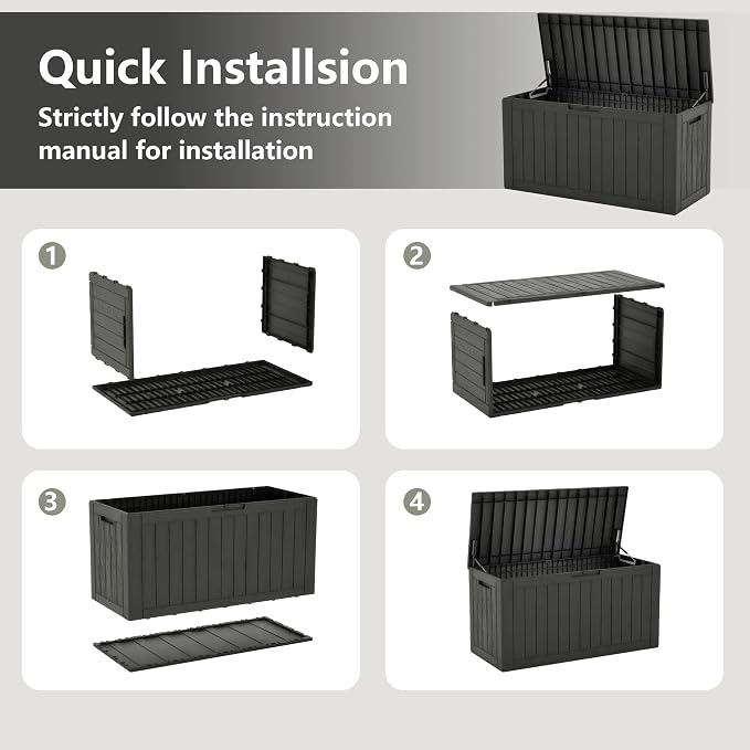 Outdoor Storage Box, 120 Gallon Resin Deck Boxes Outdoor Waterproof For Patio Furniture, Garden Tools, Pool Supplies, Lockable And UV Resistant (Striped Black)