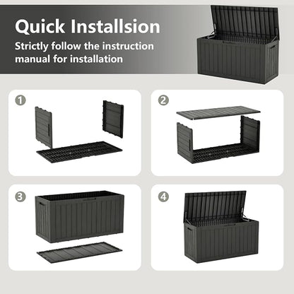 Outdoor Storage Box, 120 Gallon Resin Deck Boxes Outdoor Waterproof For Patio Furniture, Garden Tools, Pool Supplies, Lockable And UV Resistant (Striped Black)