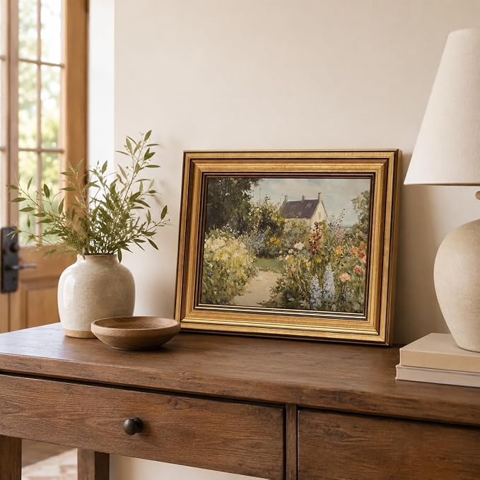 Devunaty Gold Framed Vintage Painting Wall Art Nature Wildflower Landscape Wall Decor Country Farmhouse Garden Floral Pictures Rustic Cottagecore Aesthetic Poster for Bathroom Living Room 9"x11"