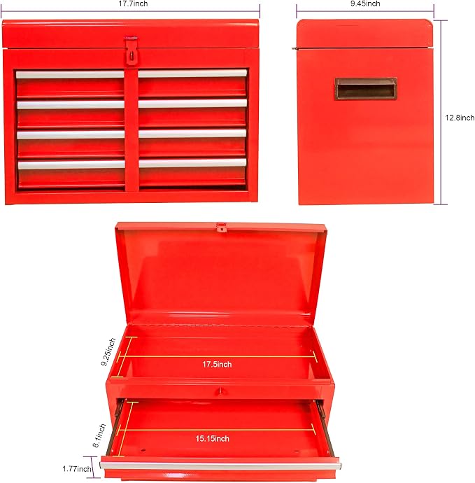 5-Drawer Tool Chest, Detachable Top Box for Garage,Red | Rolling Mobile Storage Cabinet Organizer with Lockable Wheels for Workshop Utility, Heavy Duty Metal Construction