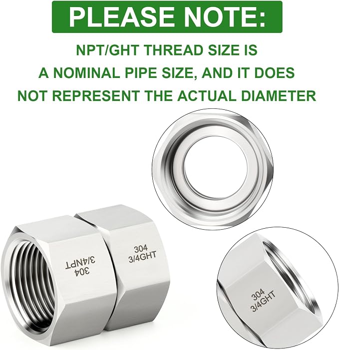 TAISHER 2PCS 304 Stainless Steel Garden Hose Adapter, 3/4" GHT Female x 3/4" NPT Female Swivel Garden Hose Connector with Washers