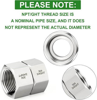 TAISHER 1PCS 304 Stainless Steel Garden Hose Adapter, 3/4" GHT Female x 3/4" NPT Female Swivel Garden Hose Connector with Washers