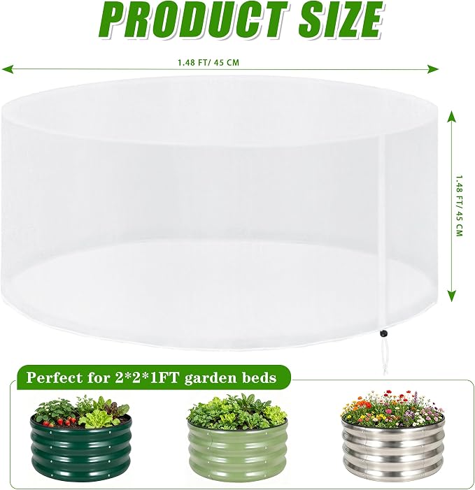 2 Pack Garden Netting for Raised Beds, 2x2FT Round Raised Garden Bed Plant Covers Protection Nets, Fine Mesh Bird Netting Pest Barrier Screen with Drawstring for Protecting Vegetables Fruits Crops