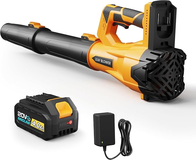 Cordless Leaf Blower with 4.0Ah Battery and Charger, Powerful Electric Leaf Blowers with 6 Adjustable Wind Speed, Lightweight Portable Leaf Cleaner for Patio, Lawn Care, Leaves Dust Cleaning