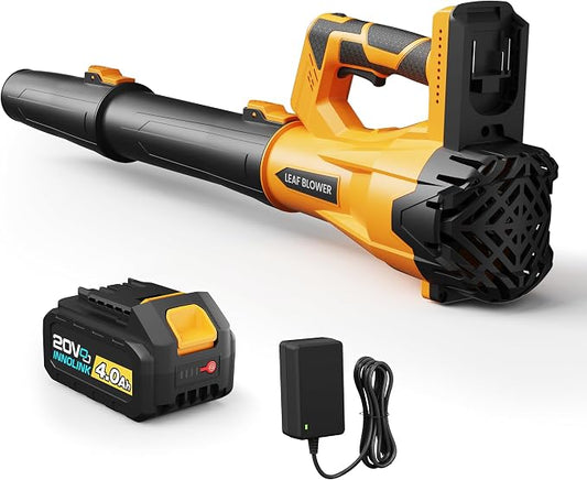 Cordless Leaf Blower with 4.0Ah Battery and Charger, Powerful Electric Leaf Blowers with 6 Adjustable Wind Speed, Lightweight Portable Leaf Cleaner for Patio, Lawn Care, Leaves Dust Cleaning