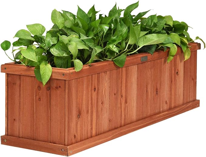 Giantex Raised Garden Bed Flower or Vegetable Planter Window Mounted Plant Box for Garden, Yard Wood Box for Planting, 40"x12"x12"
