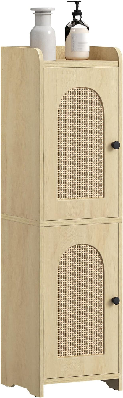 Hzuaneri Bathroom Storage Cabinet, Small Corner Floor Cabinet with 2 Doors and Adjustable Shelf, Narrow Toilet Paper Cabinets, Bathroom Organizer for Small Spaces, 7.9"D x 7.9"W x 29.5"H Rattan Yellow