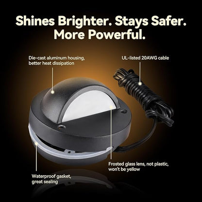 LEONLITE 6-Pack 5CCT 3.74inch Low Voltage LED Deck Lights, Black | 180LM, 12-24V AC/DC, CRI90, UL Listed, Die-cast Aluminum Housing, Frosted Glass Lens, 1800K/2700K/3000K/4000K/5000K